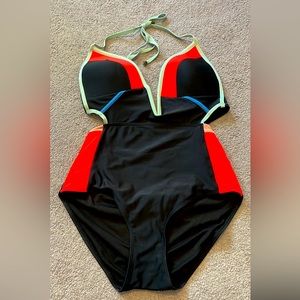 Never Worn. River Island Colorblock Size 12 Halter One Piece Bathing Suit